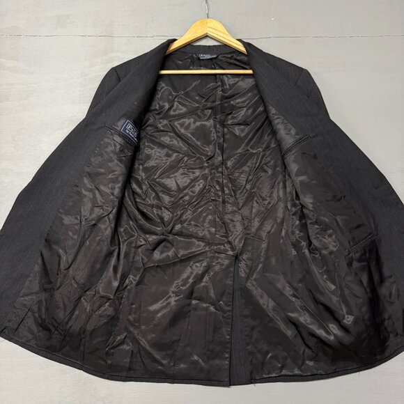 Vintage Polo Ralph Lauren Union Made Black Green Striped 90s Suit Blazer 44 READ - Picture 2 of 8